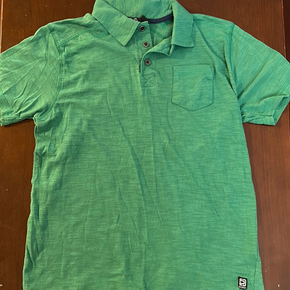 Distortion green short sleeve with collar polo style shirt - size large
